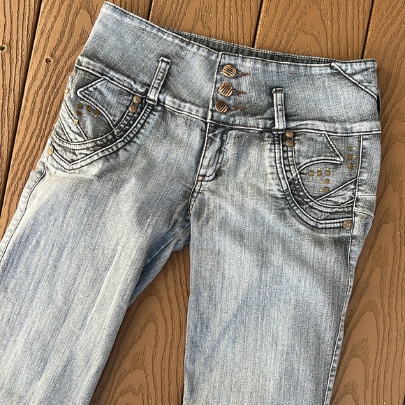 LOi wide waist button/zip skinny jeans made in Columbia SZ 10/Juniors 5 USA - Picture 2 of 14